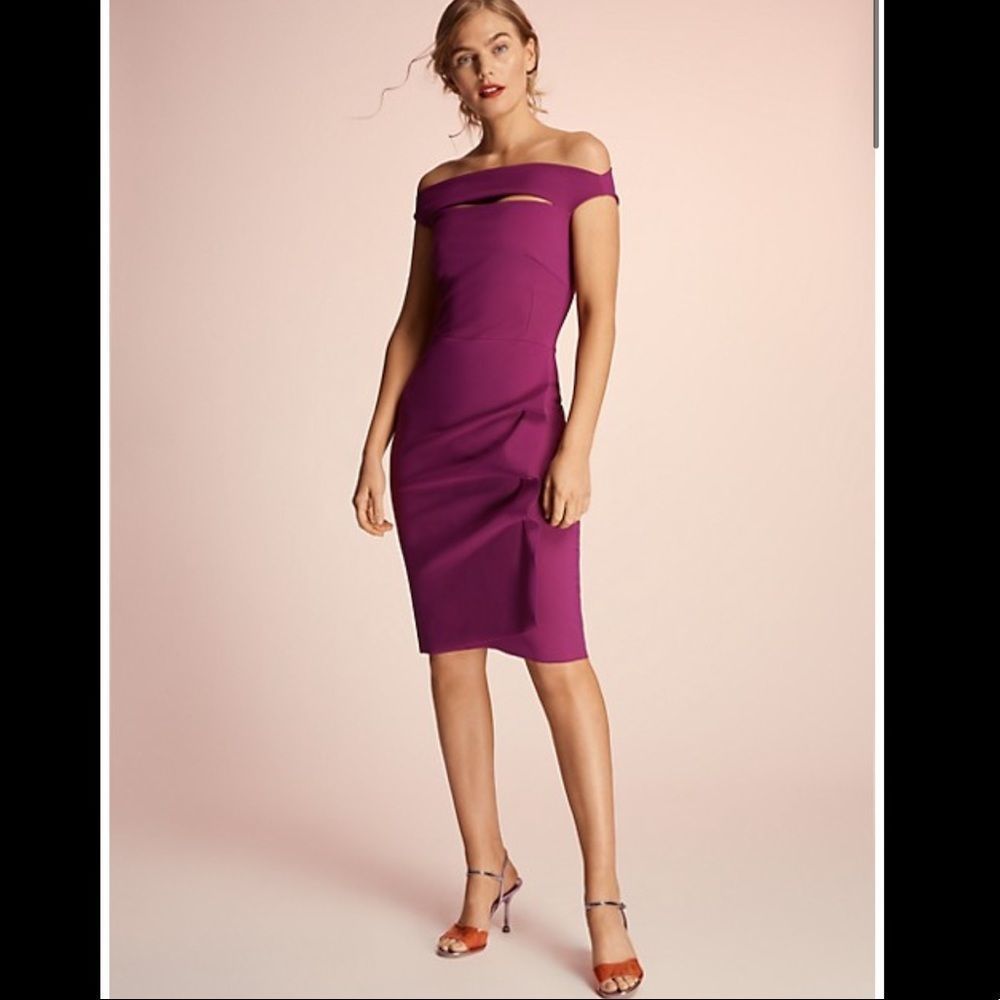 NWT Chiara Boni Melania Off-The-Shoulder Side Ruched Cut Out Dress 50(14) $995